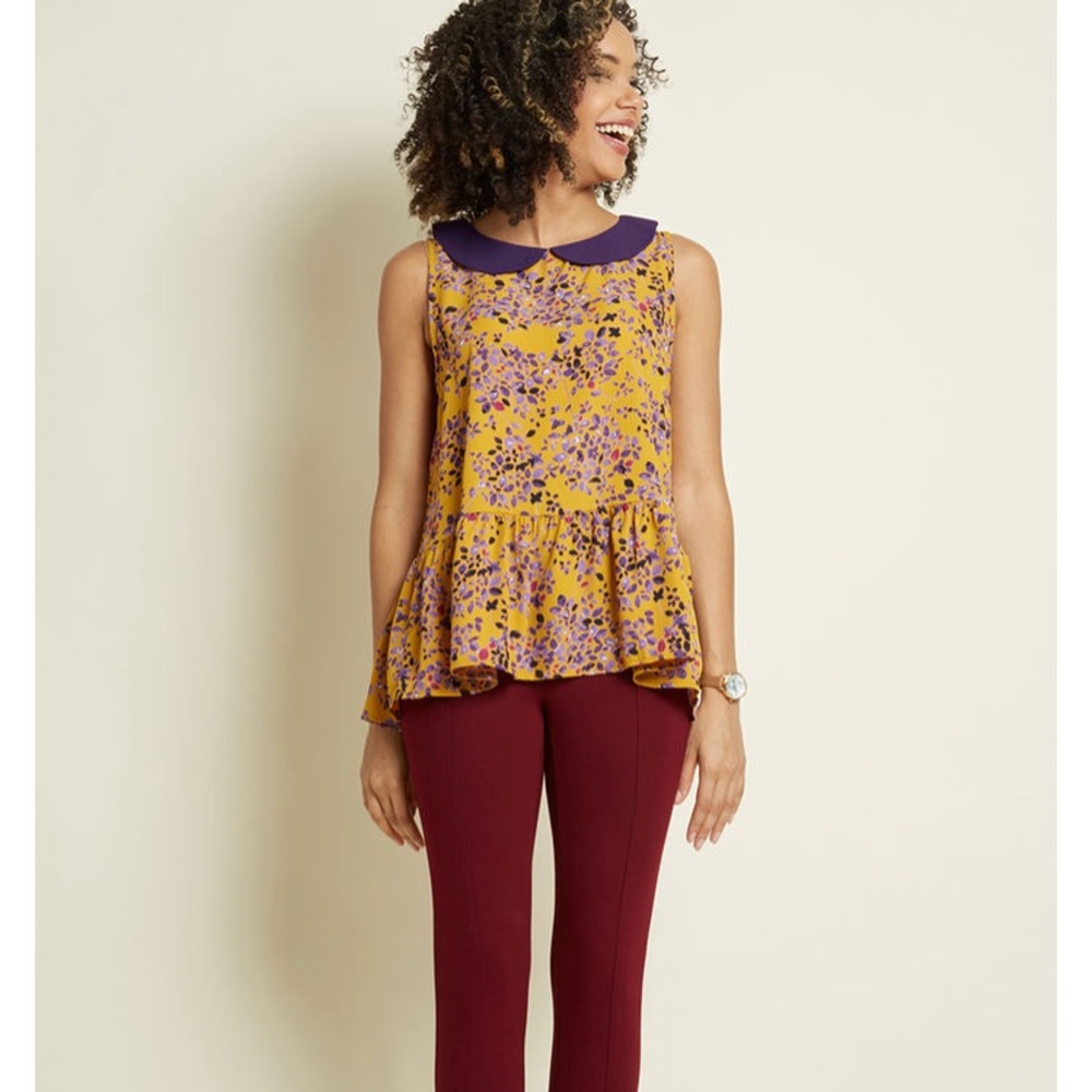 ModCloth yellow & purple peplum top 💛